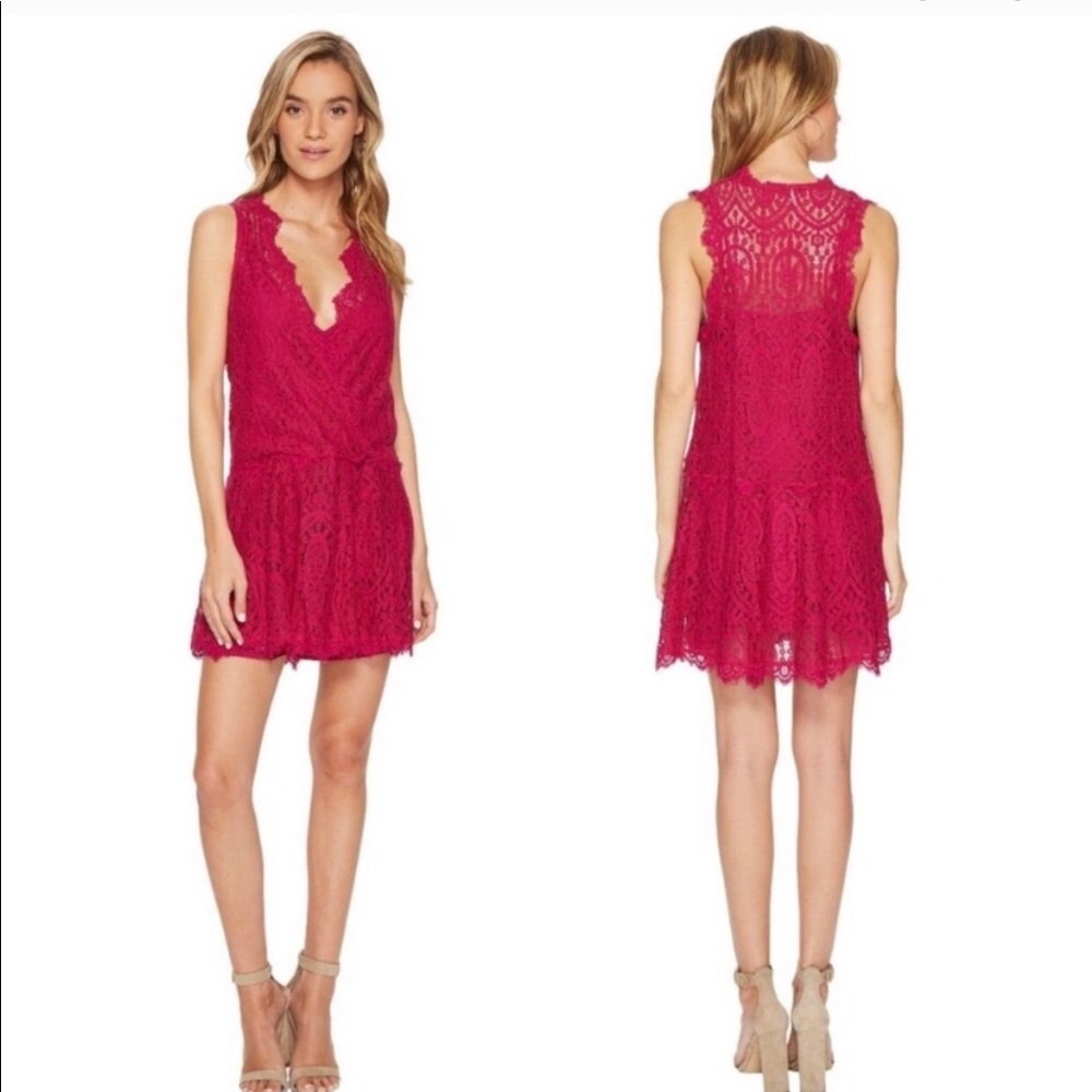 Free People Heart in Two lace mini dress magenta